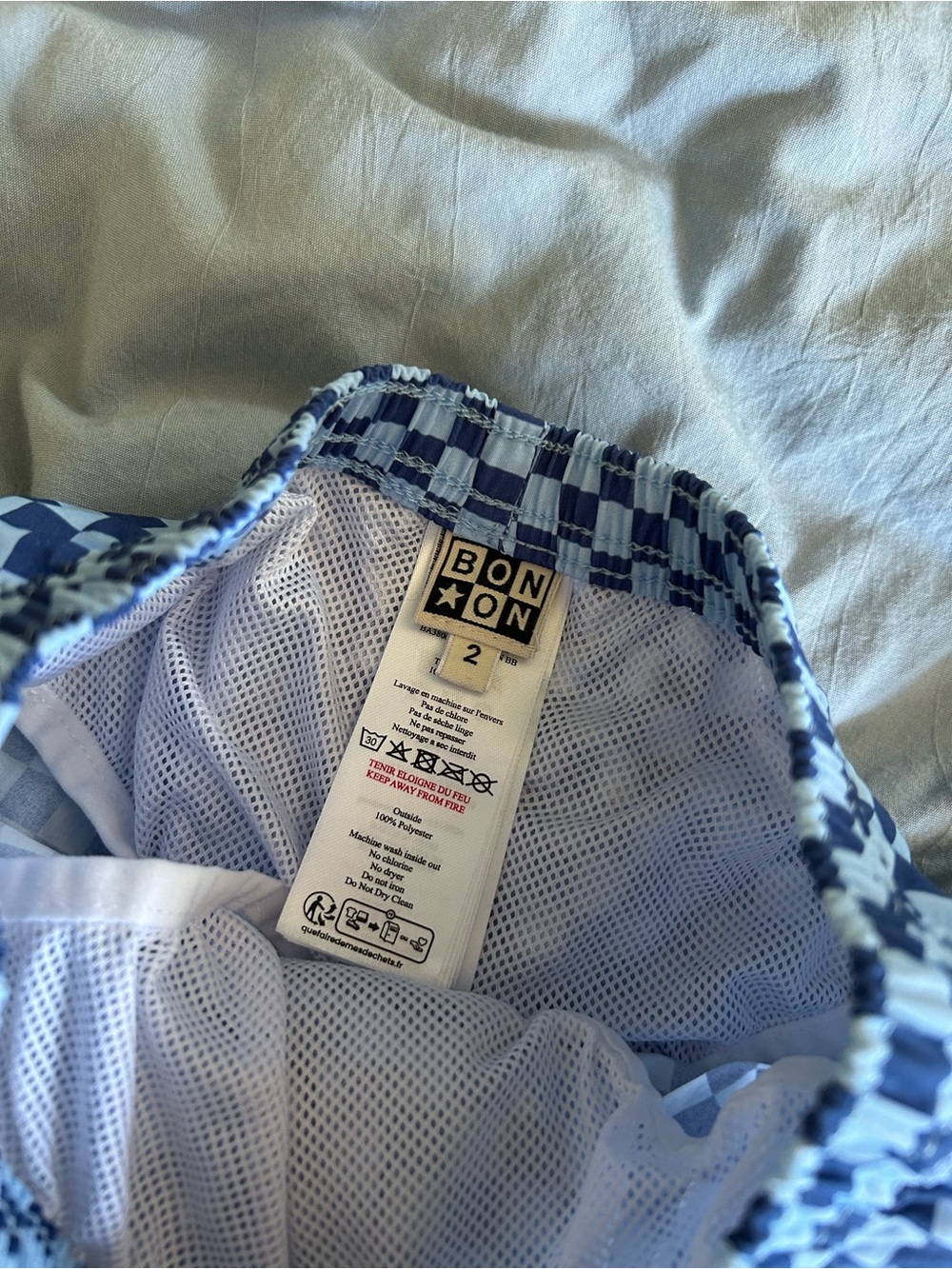 Bonton Blue Checkered Boys Swim Shorts 2T - Picture 3 of 4
